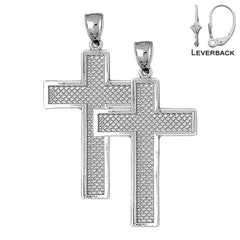 Sterling Silver 46mm Latin Cross Earrings (White or Yellow Gold Plated)