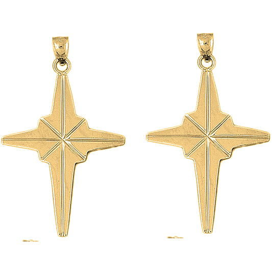 Yellow Gold-plated Silver 55mm Cross Earrings