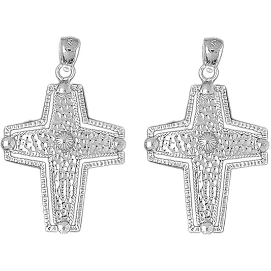 Sterling Silver 43mm Coticed Cross Earrings