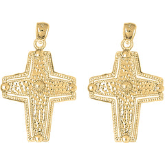 Yellow Gold-plated Silver 43mm Coticed Cross Earrings