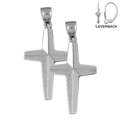 Sterling Silver 43mm Gyronny Cross Earrings (White or Yellow Gold Plated)