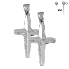 Sterling Silver 43mm Gyronny Cross Earrings (White or Yellow Gold Plated)