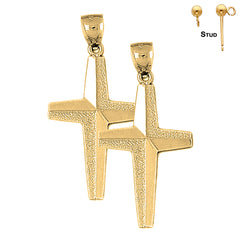 Sterling Silver 43mm Gyronny Cross Earrings (White or Yellow Gold Plated)