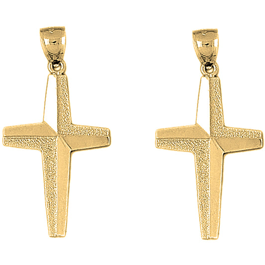 Yellow Gold-plated Silver 43mm Gyronny Cross Earrings