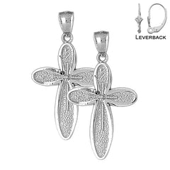 Sterling Silver 43mm Latin Cross Earrings (White or Yellow Gold Plated)