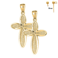 Sterling Silver 43mm Latin Cross Earrings (White or Yellow Gold Plated)