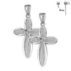 Sterling Silver 43mm Latin Cross Earrings (White or Yellow Gold Plated)