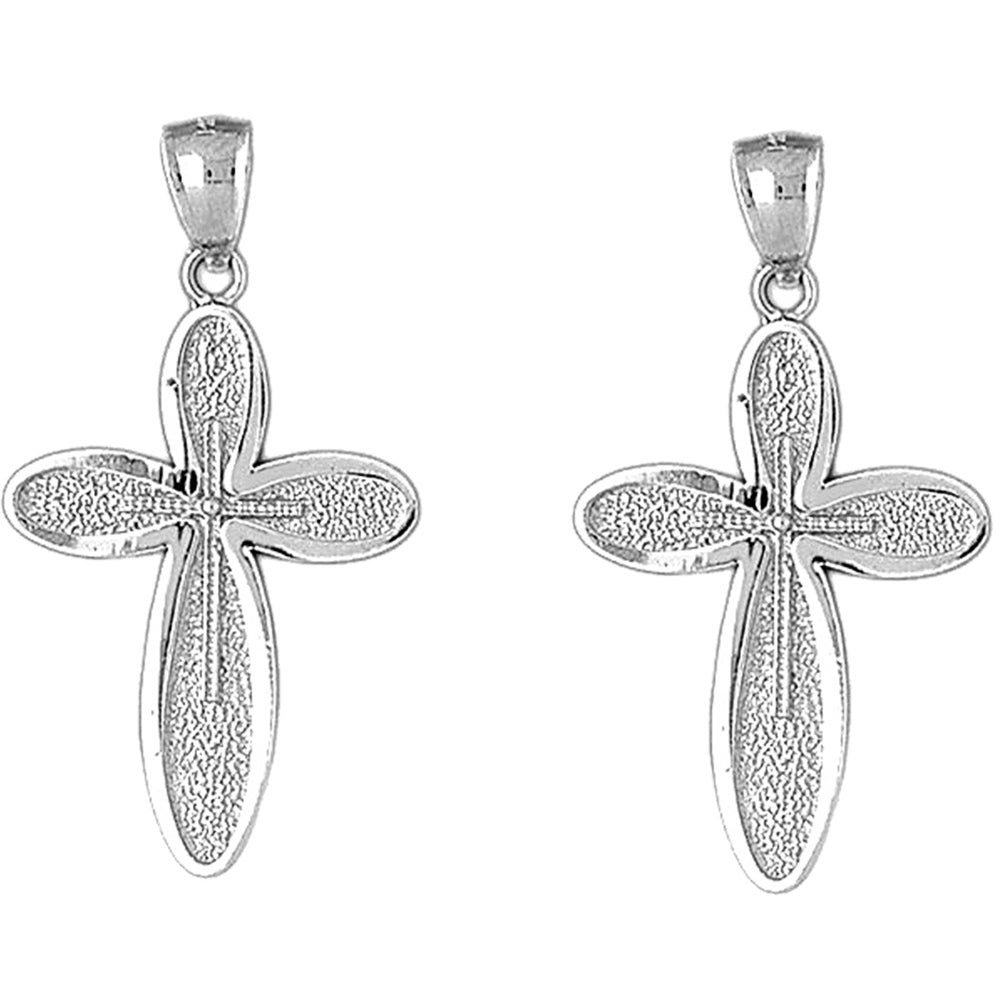 Sterling Silver 43mm Latin Cross Earrings