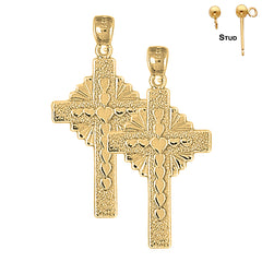 Sterling Silver 37mm Hearts & Glory Cross Earrings (White or Yellow Gold Plated)