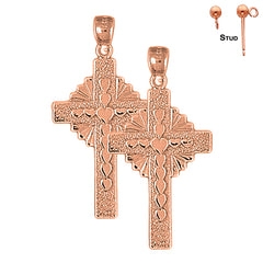 14K oder 18K Gold Ohrringe mit Herzen und Glory Cross