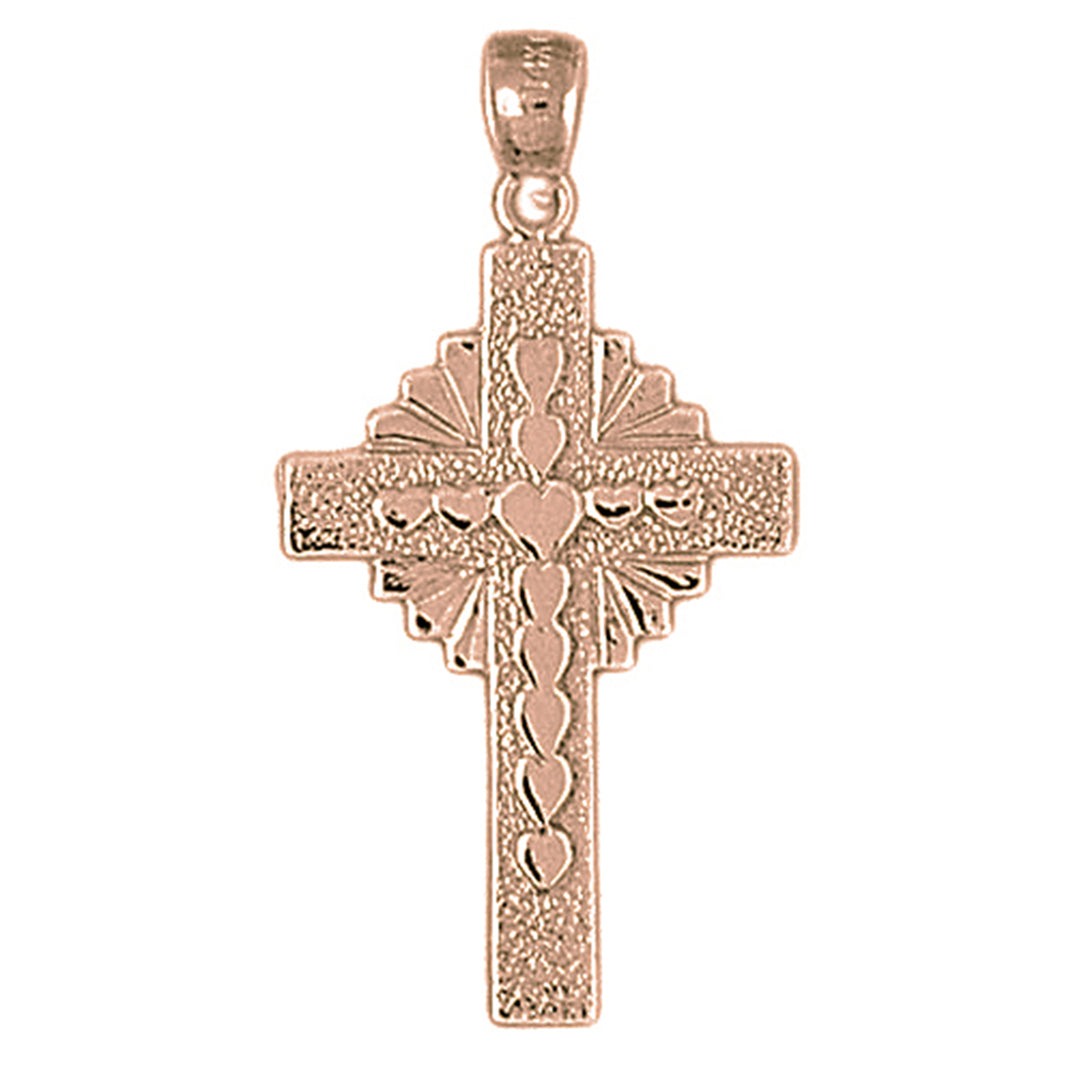 10K, 14K or 18K Gold Hearts & Glory Cross Pendant