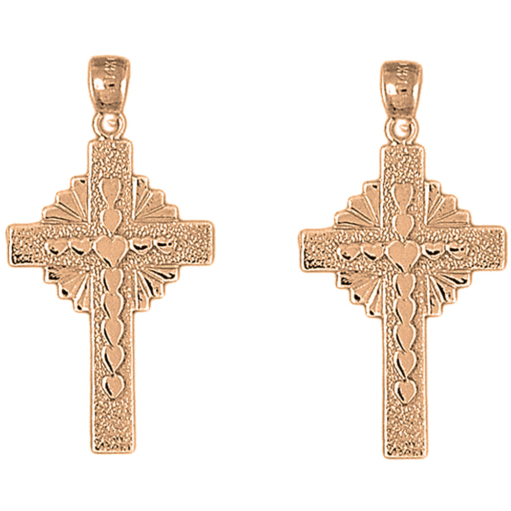 14K or 18K Gold 37mm Hearts & Glory Cross Earrings