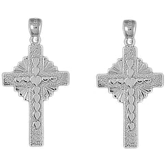 Sterling Silver 37mm Hearts & Glory Cross Earrings