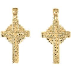 14K or 18K Gold 37mm Hearts & Glory Cross Earrings