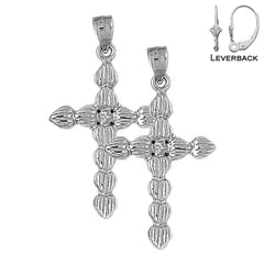 Sterling Silver 39mm Cross Earrings (White or Yellow Gold Plated)