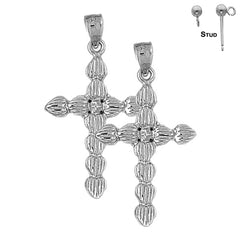 Sterling Silver 39mm Cross Earrings (White or Yellow Gold Plated)