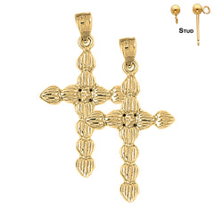 Sterling Silver 39mm Cross Earrings (White or Yellow Gold Plated)