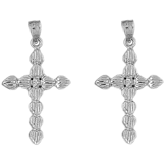 Sterling Silver 39mm Cross Earrings