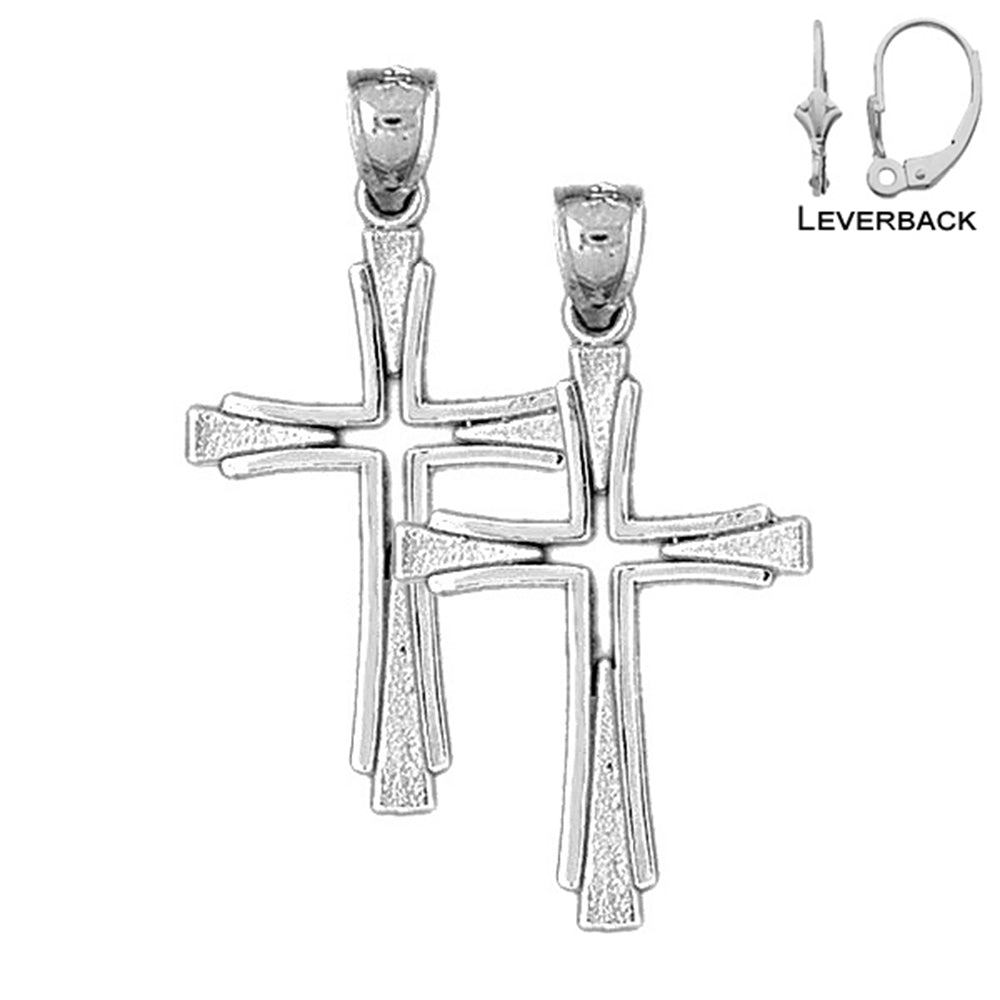 Sterling Silver 37mm Latin Cross Earrings (White or Yellow Gold Plated)