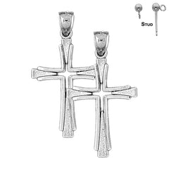 Sterling Silver 37mm Latin Cross Earrings (White or Yellow Gold Plated)