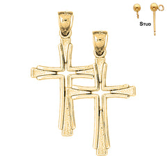 Pendientes de cruz latina de plata de ley de 37 mm (chapados en oro blanco o amarillo)