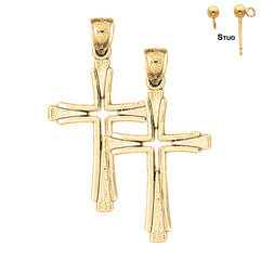 Sterling Silver 37mm Latin Cross Earrings (White or Yellow Gold Plated)