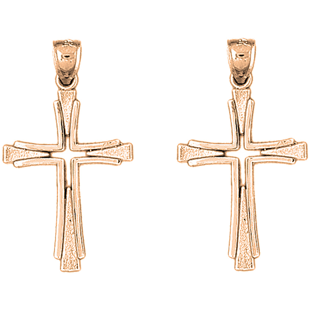 14K or 18K Gold 37mm Latin Cross Earrings