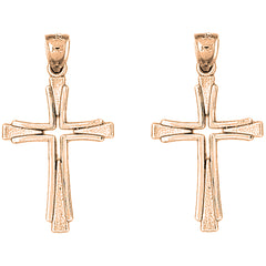 14K or 18K Gold 37mm Latin Cross Earrings