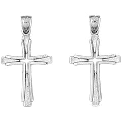 Sterling Silver 37mm Latin Cross Earrings