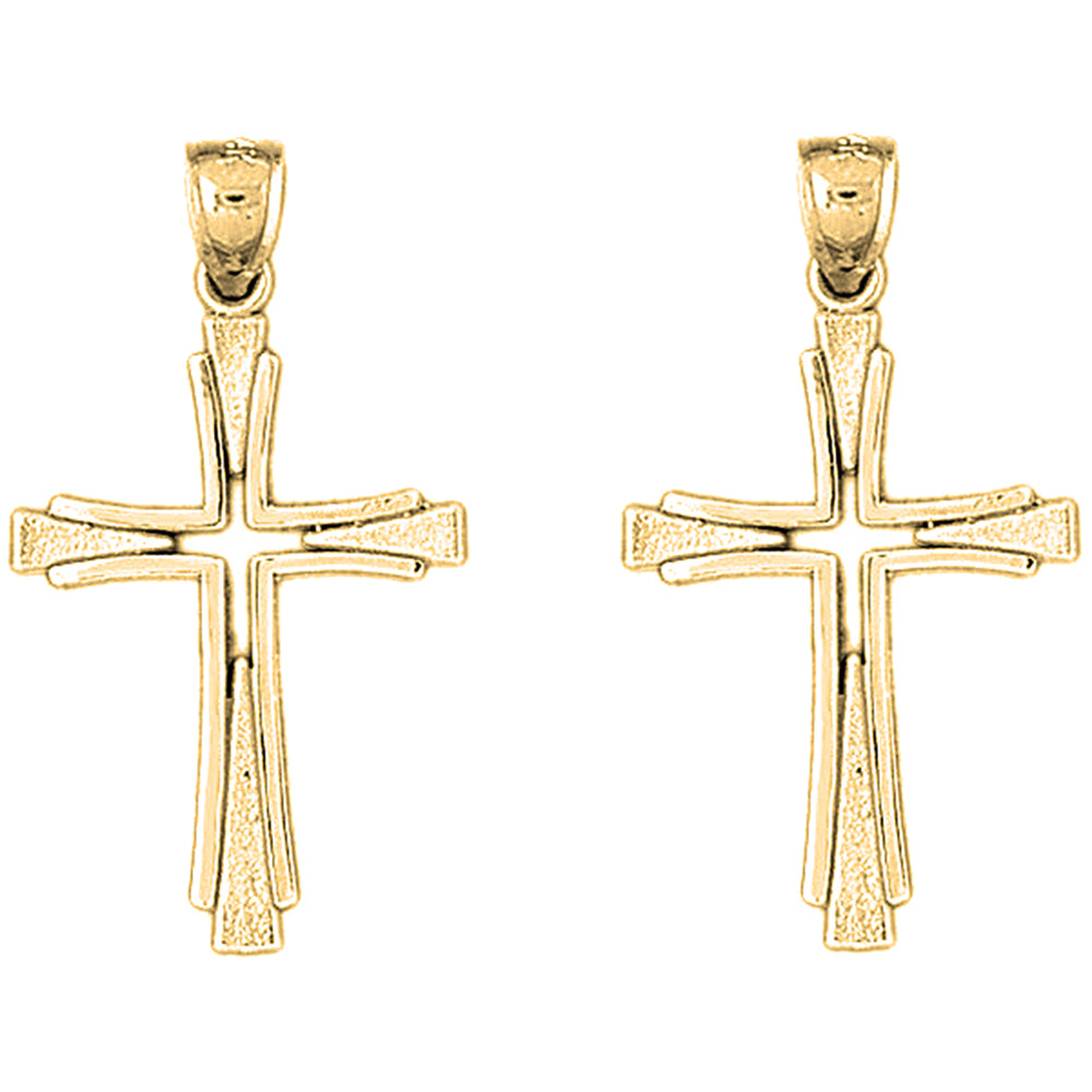 Yellow Gold-plated Silver 37mm Latin Cross Earrings