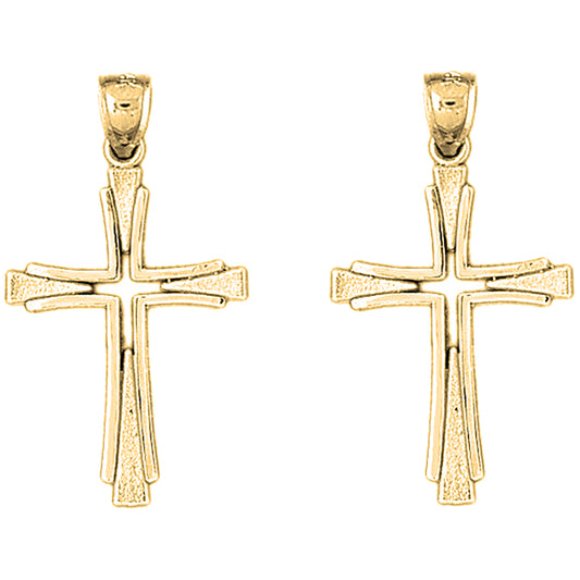 Yellow Gold-plated Silver 37mm Latin Cross Earrings