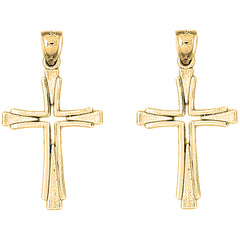 Yellow Gold-plated Silver 37mm Latin Cross Earrings