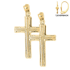 Sterling Silver 35mm Latin Cross Earrings (White or Yellow Gold Plated)