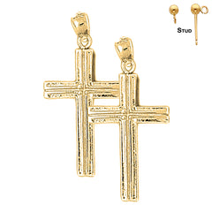 Sterling Silver 35mm Latin Cross Earrings (White or Yellow Gold Plated)