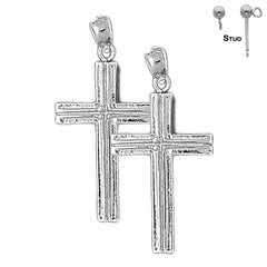 Sterling Silver 35mm Latin Cross Earrings (White or Yellow Gold Plated)