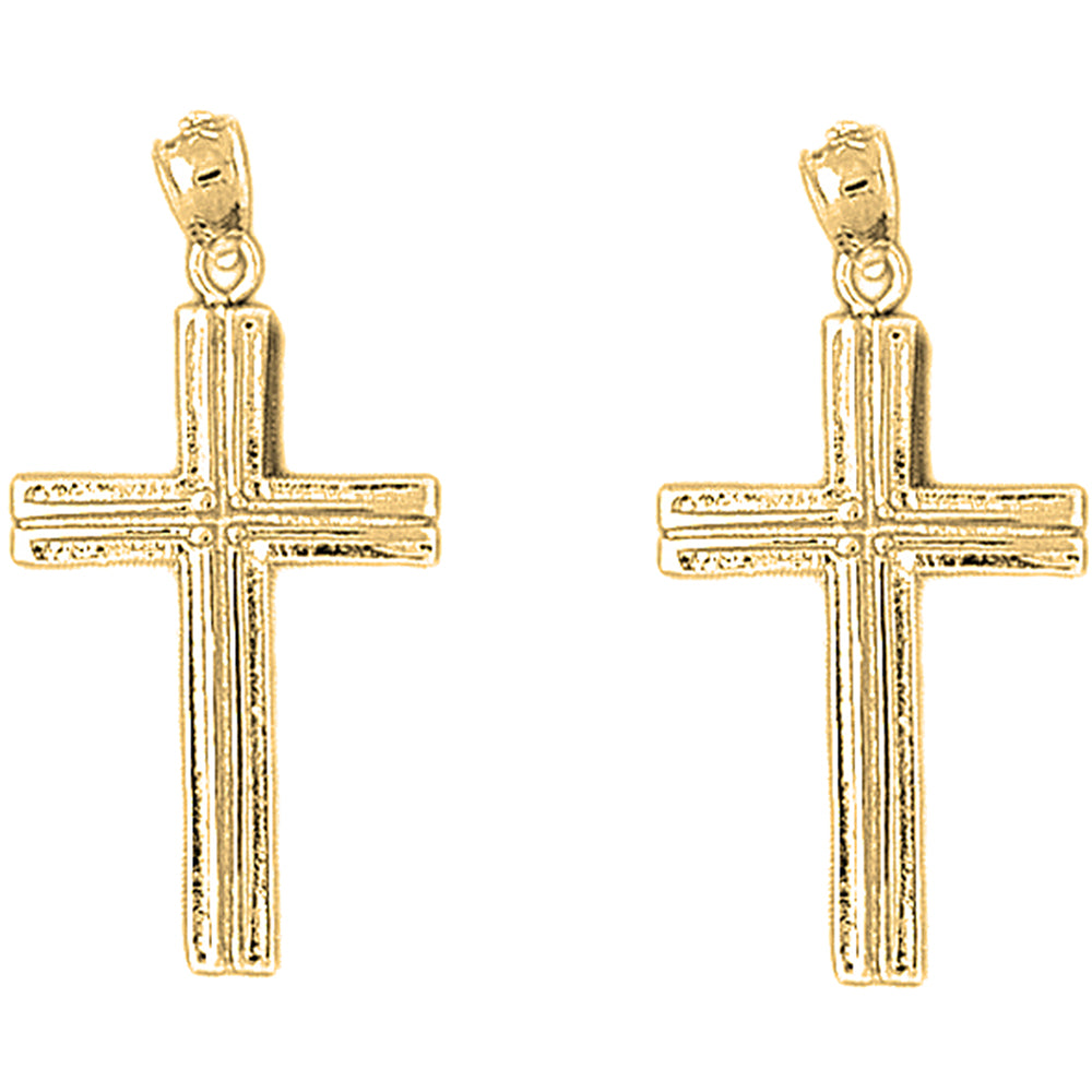 Yellow Gold-plated Silver 35mm Latin Cross Earrings