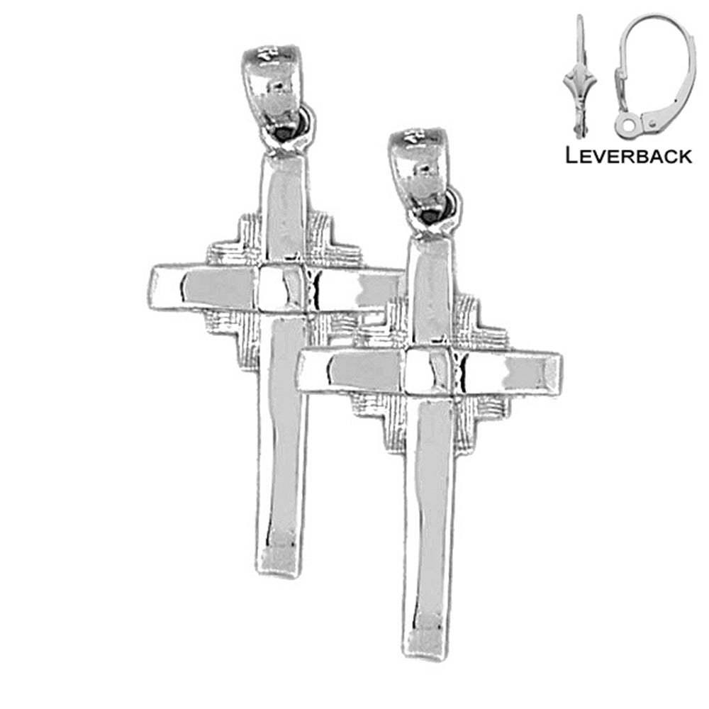 Pendientes de cruz latina de plata de ley de 34 mm (chapados en oro blanco o amarillo)