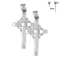 Pendientes de cruz latina de plata de ley de 34 mm (chapados en oro blanco o amarillo)