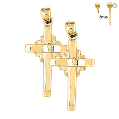 Pendientes de cruz latina de plata de ley de 34 mm (chapados en oro blanco o amarillo)