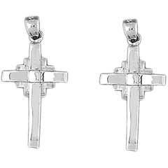 Sterling Silver 34mm Latin Cross Earrings