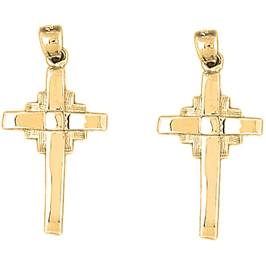 Yellow Gold-plated Silver 34mm Latin Cross Earrings