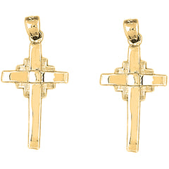 Yellow Gold-plated Silver 34mm Latin Cross Earrings