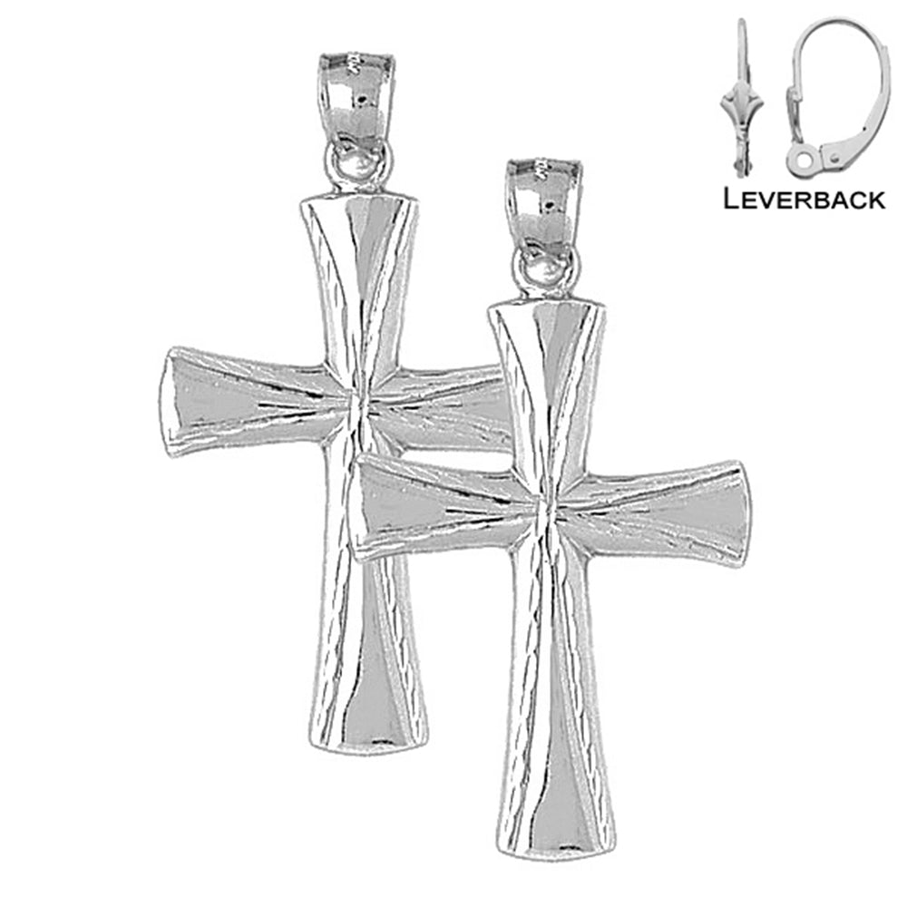 Sterling Silver 49mm Latin Cross Earrings (White or Yellow Gold Plated)