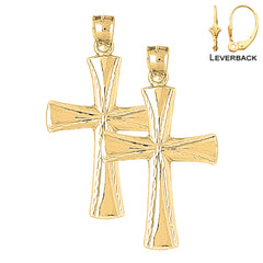 Sterling Silver 49mm Latin Cross Earrings (White or Yellow Gold Plated)