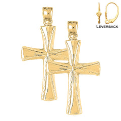 Pendientes de plata de ley con cruz latina de 49 mm (chapados en oro blanco o amarillo)