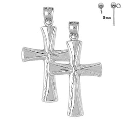 Pendientes de plata de ley con cruz latina de 49 mm (chapados en oro blanco o amarillo)