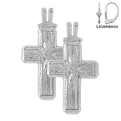 Sterling Silver 39mm Roped Cross Earrings (White or Yellow Gold Plated)