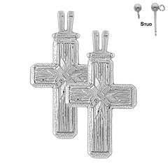 Sterling Silver 39mm Roped Cross Earrings (White or Yellow Gold Plated)