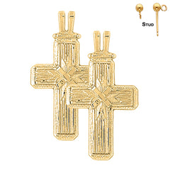 Sterling Silver 39mm Roped Cross Earrings (White or Yellow Gold Plated)