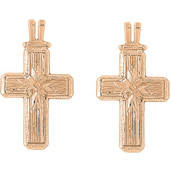 14K or 18K Gold 39mm Roped Cross Earrings